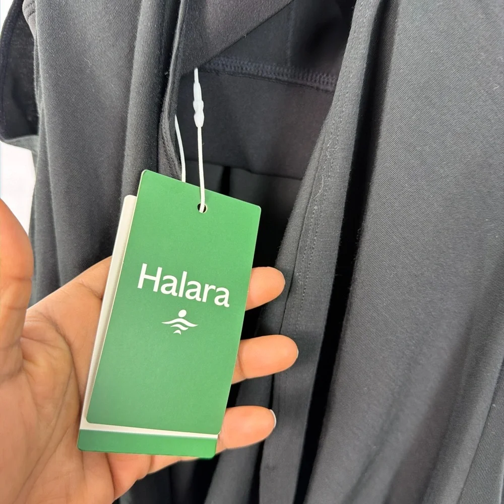 Halara Built In Bra Tank M Black Crisscross Back Flowy Draped Top NWT - Picture 8 of 12